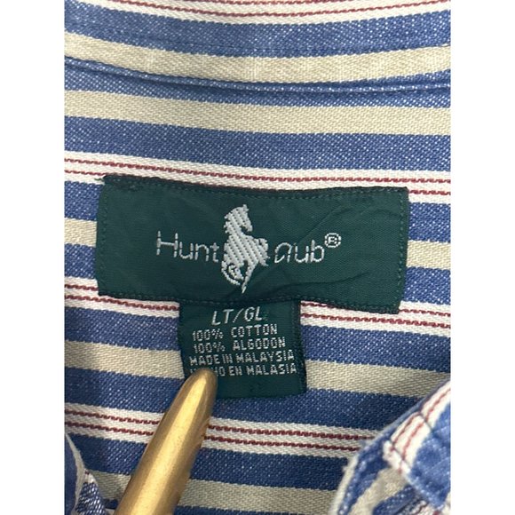 VTG Hunt Club Men Button Up Shirt Blue Stripe Pockets Long Sleeve SZ Large Tall - Picture 7 of 7